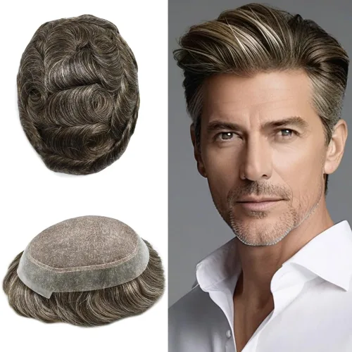 Vista 49 de Toupee para hombres Piezas de pelo fino mono para hombre Toupee sistema de reemplazo de pelo para hombres línea capilar natural para hombre postizo