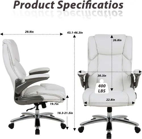 Vista 2 de Silla de oficina ergonómica, silla de escritorio de oficina ajustable, silla ejecutiva de cuero para computadora con reposabrazos, silla de oficina