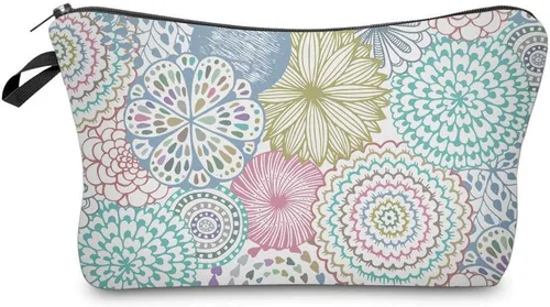 Vista 24 de Deanfun - Bolsa de maquillaje impermeable con diseño de mandala y flores, impermeable, espaciosa, cosmetiquera, bolsa de viaje ideal como regalo