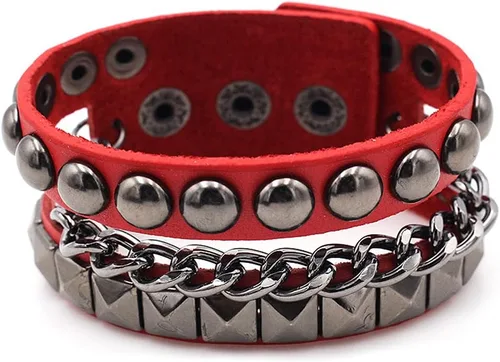 Vista 7 de TURTLEDOVE Pulsera de cuero punk - Pulsera de cuero gótico rock con cadena para fiesta