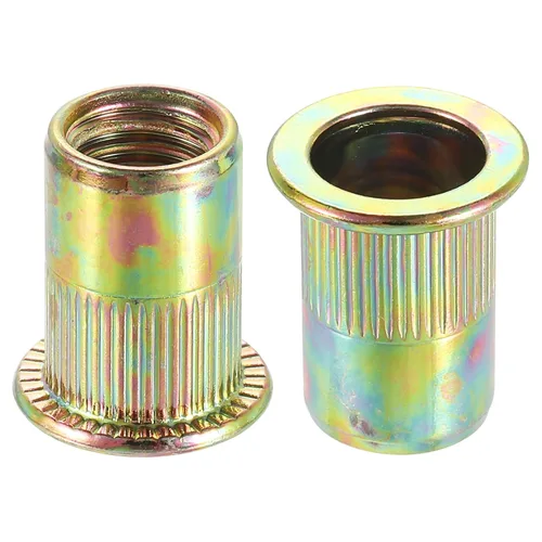 Vista 7 de uxcell Tuercas de remache de acero al carbono M3 Inserto de cabeza plana amarillo cinc plateado 50 PC