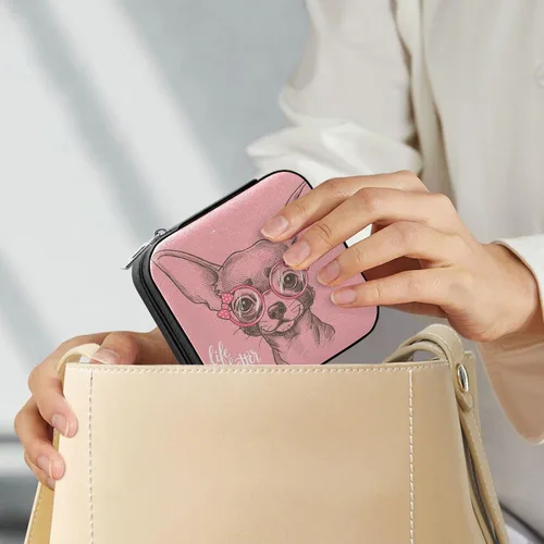 Vista 7 de Emelivor Lindo perro chihuahua - Joyero de viaje de piel sintética, portátil, organizador de joyas de viaje, caja de joyería pequeña para anillos