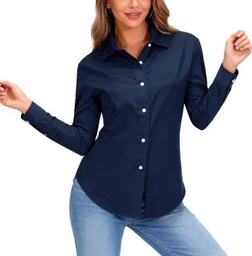 Vista 10 de Jandukar Camisas de manga larga con botones para mujer, camisas de traje para mujer
