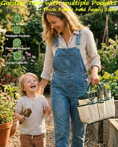 Vista 6 de Juego de 8 herramientas de jardinería resistentes con bolsa de mano, herramientas manuales de jardinería de aluminio a prueba de óxido con agarres