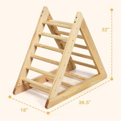 Vista 7 de GLACER Escalera triangular de madera para escalar, escalador triangular para niños pequeños con 3 escaleras de escalada diferentes para niños de 3