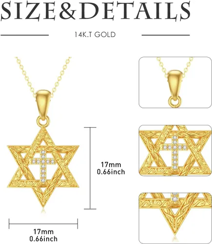 Vista 5 de Blocaci Collares con dije de estrella de David de oro de 14 quilates para mujer, collar con dije de cruz de David con cruz de mal de ojo