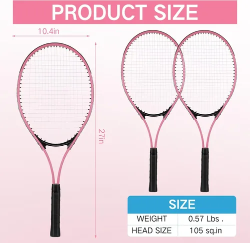 Vista 3 de 4 raquetas de tenis para adultos recreativas para 4 jugadores, raqueta de tenis ligera de 27 pulgadas con 3 pelotas de tenis para entrenar
