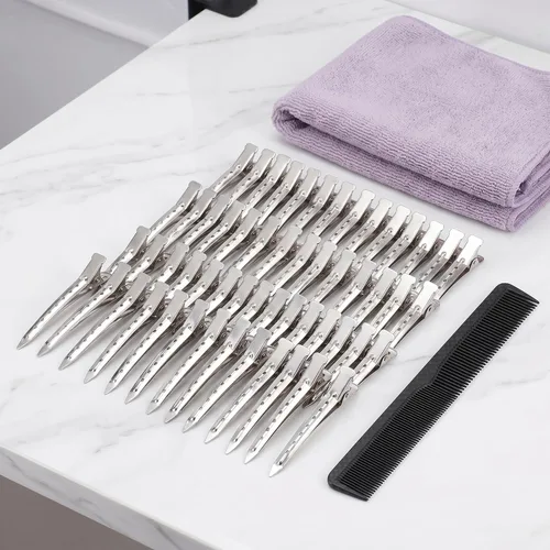 Vista 7 de Hedume Paquete de 200 pinzas para el pelo con agujeros, 3.5 pulgadas de metal inoxidable para rizos de cocodrilo para salón y mujeres y niñas