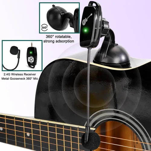 Vista 4 de Micrófono inalámbrico para instrumento para guitarra acústica: sistema de micrófonos de clip inalámbrico 2.4G con transmisor y receptor de 0.250 in