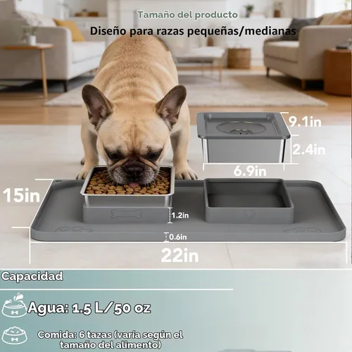 Vista 2 de UPSKY Juego de cuencos para perros PET, cuenco de agua y comida para perros Gris