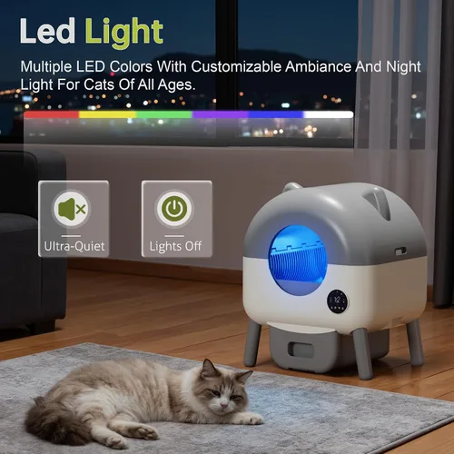 Vista 6 de Greesum Caja de arena automática totalmente cerrada de gran capacidad, 76L, diseño de orejas de gato con bolsas de basura, caja de aroma y cepillo