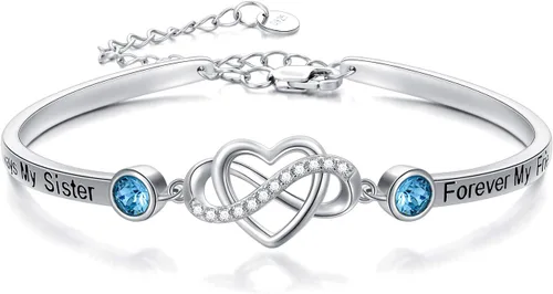 Vista 17 de AOBOCO Pulsera de corazón infinito ajustable de plata de ley 925 para hermana, mejor amiga, hija, mamá, abuela, nieta, nuera, madrina, ahijada