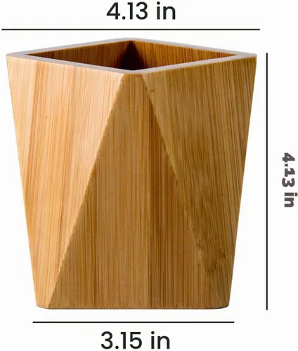 Vista 6 de Soporte para bolígrafo de madera de bambú para escritorio, recipiente geométrico para lápices, bonitos suministros de oficina de escritorio