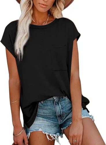 Vista 2 de CNFUFEN Camisetas de manga corta/larga para mujer, a la moda, casual, de verano, ligeras, sólidas, de moda