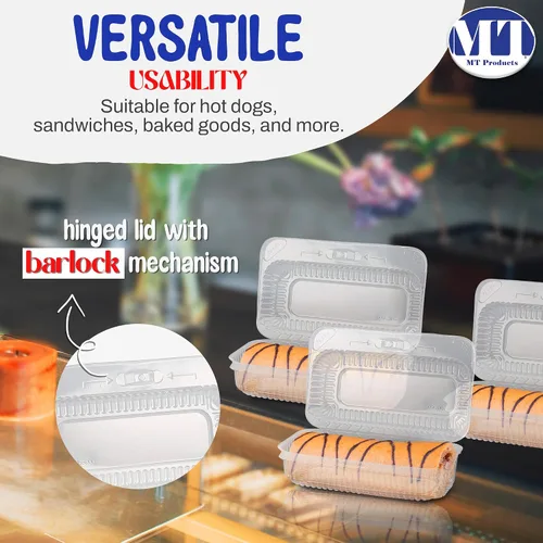 Vista 4 de MT Products Recipiente de plástico para perros calientes – 6.5 x 2.75 x 2.6 pulgadas – Recipientes para llevar con tapa con bisagras para ensaladas