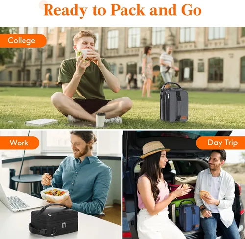 Vista 9 de Lifewit Lonchera expandible para hombres, bolsa de almuerzo aislada, bolsa enfriadora portátil con correas para el hombro y 2 paquetes de hielo