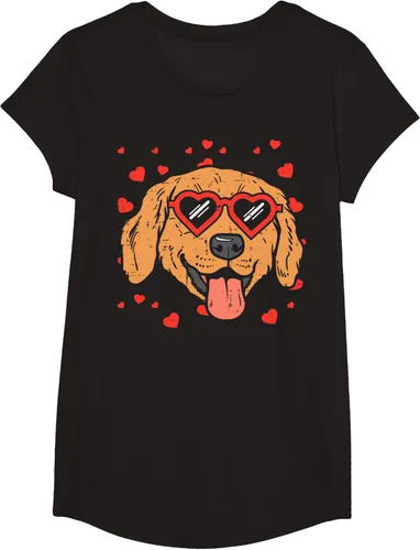 Vista 3 de Golden Retriever cara corazón gafas día de San Valentín perro regalo camiseta Negro