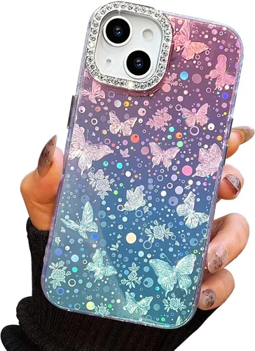 Vista 19 de I-MGAE-IN-AR Funda compacta para iPhone 11, diseño de mariposa, marco de protección de lente de cámara con diamante 3D, bonitas fundas protectoras