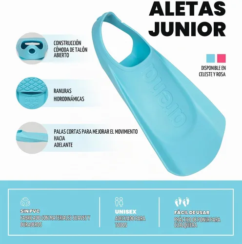 Vista 3 de Arena Aletas de natación para niños y jóvenes, aletas cortas para principiantes Rosa