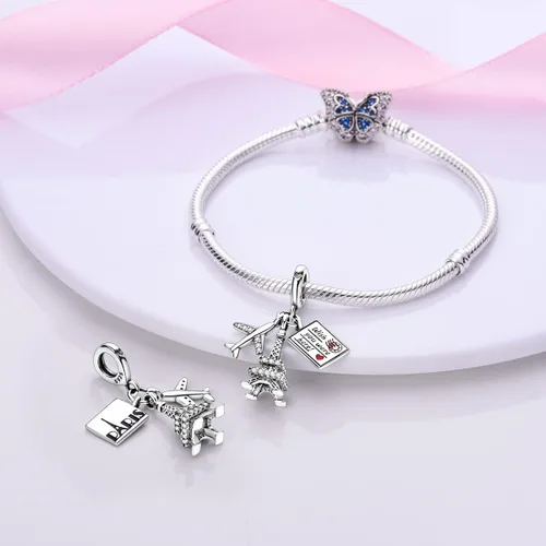 Vista 4 de Parmuz 925 Sterling Silver Charm for Bracelets Dog Evil Eye Travel Love Mom Dangle Charms for European Bracelets Necklace Pendant Beads Jewelry Gift
