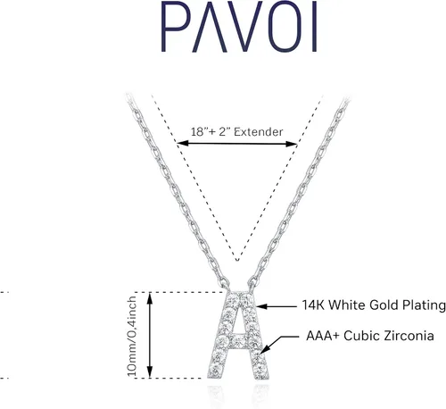 Vista 96 de PAVOI 14K White Gold Plated Cubic Zirconia Initial Necklace Letter Dainty Necklaces for Women