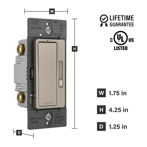 Vista 8 de Legrand Radiant - Interruptor de luz LED de 450 W, 3 vías, color níquel, paquete de 1
