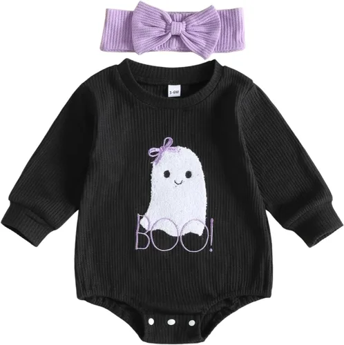 Vista 8 de Traje de Halloween para bebé niña con bordado de gofres de manga larga A-daddy's Little Pumpkin