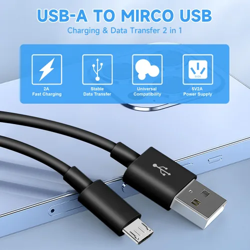 Vista 6 de Cable micro USB 3M de 10 pies, carga y transferencia de datos, cable de alimentación micro USB para cámara Wyze Cam YI Nest Cam Blink Netvue Kasa