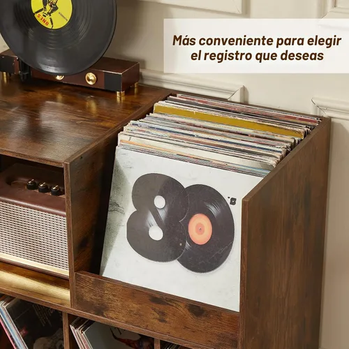Vista 4 de LELELINKY - Soporte grande para tocadiscos con capacidad para hasta 300 álbumes Brown Turntable Stand, Vinyl Holder with Display Area, Record