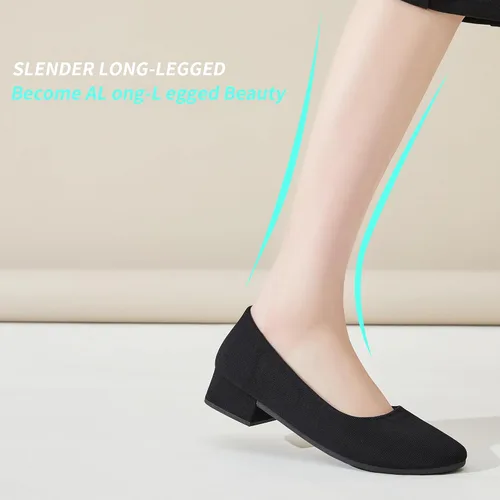 Vista 3 de ALTOCIS Zapatos de tacón grueso de bloque bajo para mujer, elegantes zapatos cerrados con punta redonda y plataforma baja para oficina