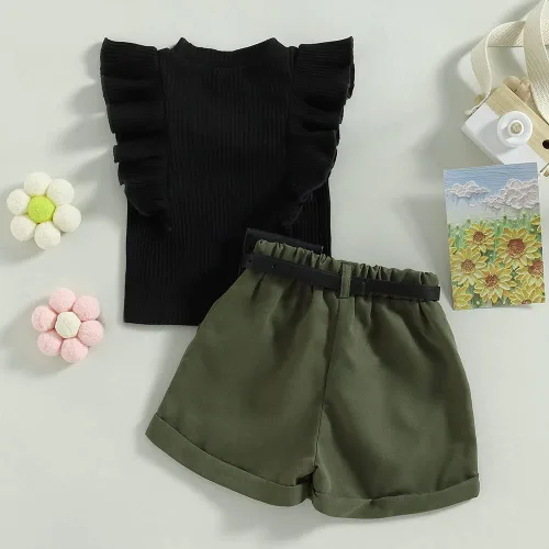 Vista 170 de TheFound Trajes de verano para niñas pequeñas, sin mangas, de punto acanalado, halter, pantalones cortos, ropa para recién nacidos, conjunto de 3