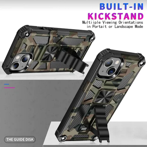 Vista 2 de CCSmall Funda de camuflaje para Apple iPhone 14 para hombres, protección resistente a prueba de golpes con función atril para iPhone 14 MC verde