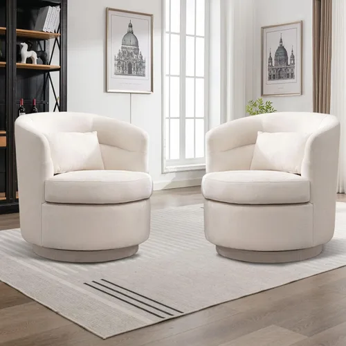 Vista 10 de CANMOV - Silla giratoria con acento, silla de barril redonda de 360 grados con almohada, sillón de club individual tapizado, cómodo, para sala