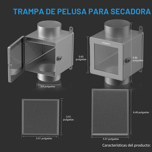 Vista 3 de HOOMESUN Trampa de pelusa para conductos de secadora, kit de ventilación de secadora interior con manguera de ventilación de secadora de 4 pulgadas