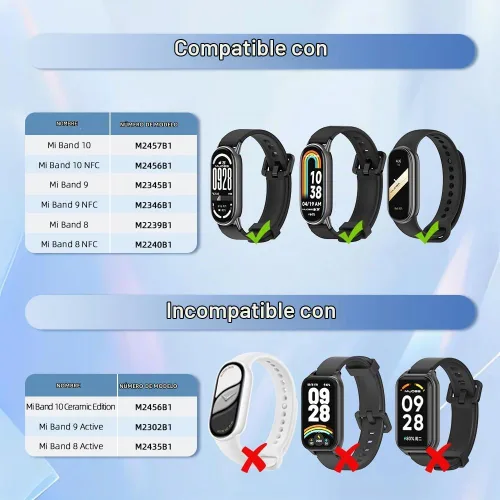Vista 3 de Correa para Mi Band 10/9/8, pulsera de repuesto para Xiaomi Smart Band 10 Silicona Sport Watch Band 10
