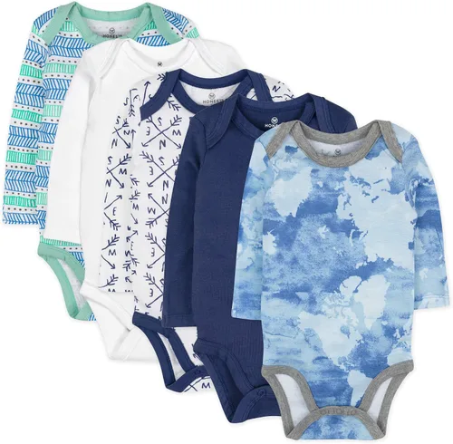 Vista 12 de HonestBaby Baby-girls - Paquete de 5 mamelucos de manga larga de una pieza 100% algodón orgánico para bebés y niñas Negro