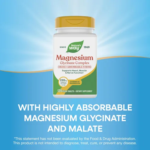 Vista 4 de Nature's Way Complejo de glicinato de magnesio, apoya la función cardíaca, muscular, nerviosa*, altamente absorbente, 220 mg por porción de 2