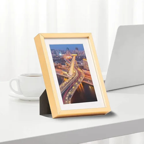 Vista 4 de TheDisplayGuys - Marco de fotos contemporáneo de aluminio, vidrio templado, 5 x 7 pulgadas, mate a 4 x 6 pulgadas, color dorado, para pared y mesa