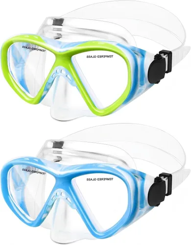 Vista 17 de ACQCES Gafas de natación para niños, máscara de buceo para niños y niñas de 5 a 15 años, gafas de natación antivaho de dos colores con cubierta