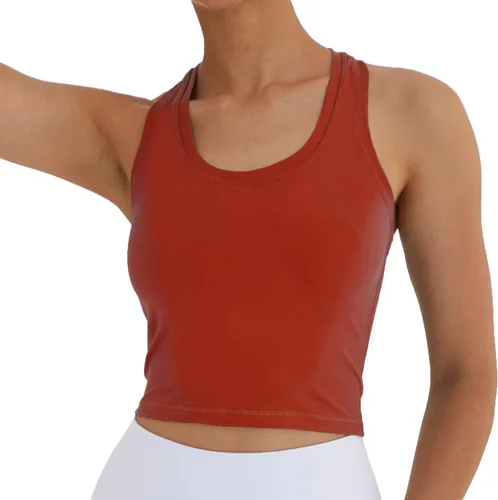 Vista 2 de Camiseta corta sin mangas con espalda cruzada para mujer, para correr, entrenamiento, yoga