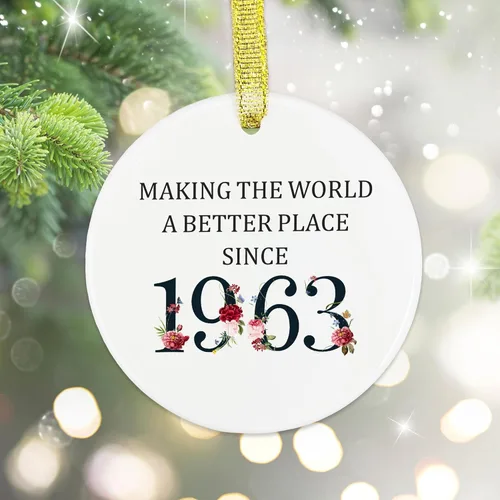 Vista 4 de Regalos de cumpleaños número 60 para mujeres y hombres, adorno de cerámica para el 60º recuerdo - Haciendo del mundo un lugar mejor desde 1963