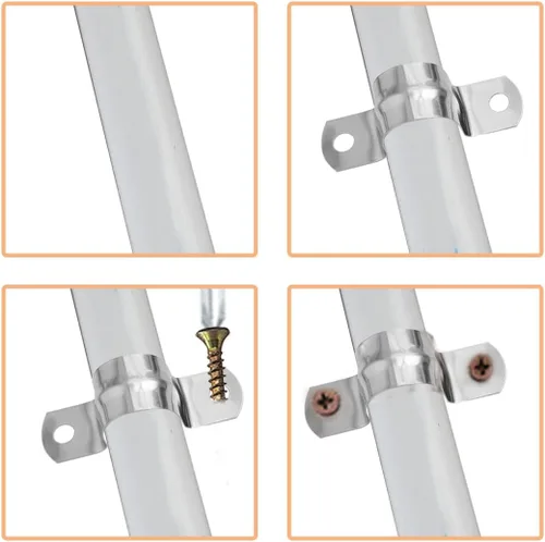 Vista 5 de Paquete de 20 correas rígidas de acero inoxidable con pernos de expansión, abrazaderas de soporte en U de dos agujeros para cable de conducto, clips