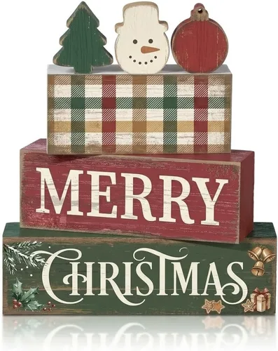 Vista 9 de 4 piezas de decoraciones navideñas para interiores - decoración de mesa de bola de nieve de madera para el hogar - centro de mesa navideño