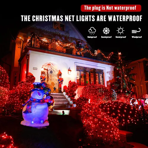 Vista 7 de JMEXSUSS 200 luces LED rojas de red de Navidad, 9.8 pies x 6.6 pies, luces de arbusto de Navidad conectables con control remoto, 8 modos de enchufe