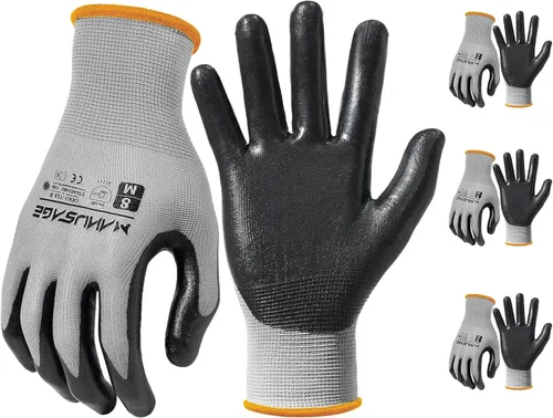 Vista 9 de MANUSAGE Guantes de trabajo de seguridad - Guante protector para hombres y mujeres - Protección de mano ultradelgada - Para construcción Negro