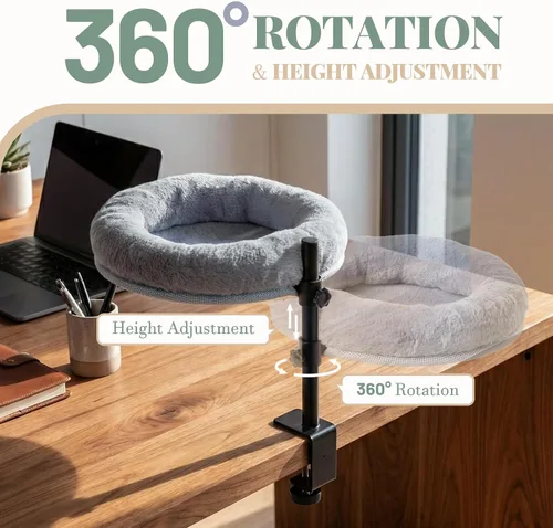 Vista 3 de Cama de escritorio para gatos con abrazadera, percha para gatos que ahorra
