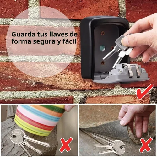 Vista 3 de Caja de bloqueo de llaves con combinación de 4 dígitos configurables para montar en la pared, hecha de acero resistente a la intemperie
