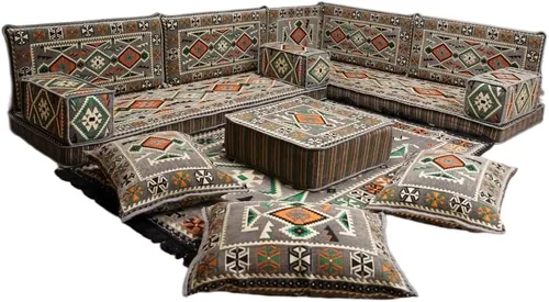 Vista 126 de arabicsofa Juego de asientos Jalsa en forma de L – Majlis árabe hecho a mano con almohadas de respaldo