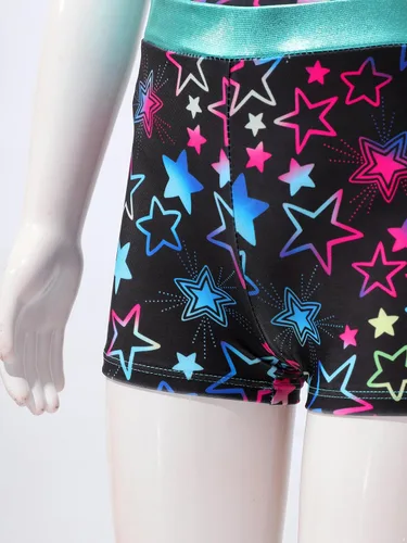 Vista 7 de Yartina Leotardo de gimnasia estampado para niñas, traje de baño de 2 piezas con pantalones cortos