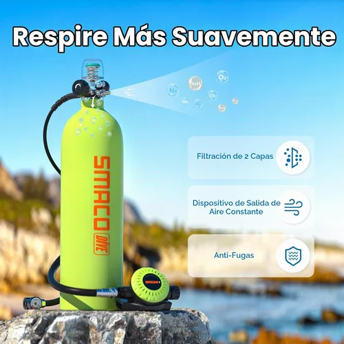 Vista 4 de SMACO S700 Mini Tanque de Buceo 1.9L Tanque de Buceo Portátil Reutilizable Botella Pony de hasta 30 Minutos de Tiempo de Buceo Kit de Tanque de Aire